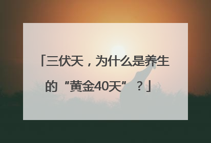 三伏天，为什么是养生的“黄金40天”？