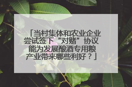 当村集体和农业企业尝试签下“对赌”协议 能为发展酿酒专用粮产业带来哪些利好？